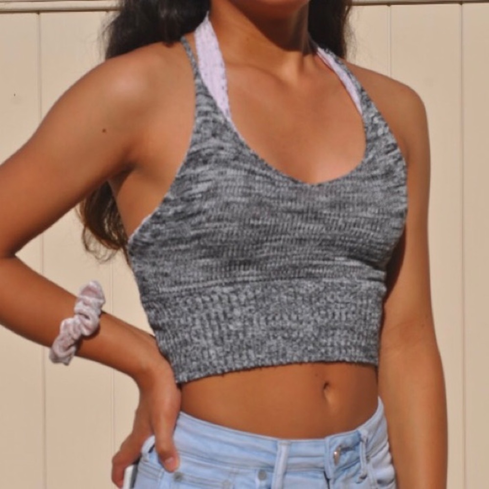 knitted black/white cropped cami